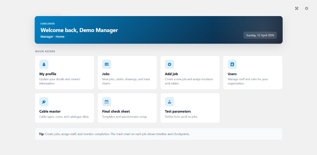 Manager dashboard and quick access