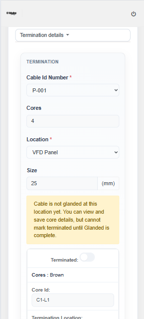Termination details in the mobile app